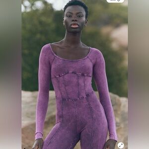 Free People Movement Good Karma *Corset*Long Sleeve Onesie in Purple. NWOT.